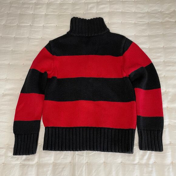 Polo Ralph Lauren Rugby Stripe 1/4 Zip Sweater Boys 4/4T | Red/Black Long Sleeve - Picture 7 of 10